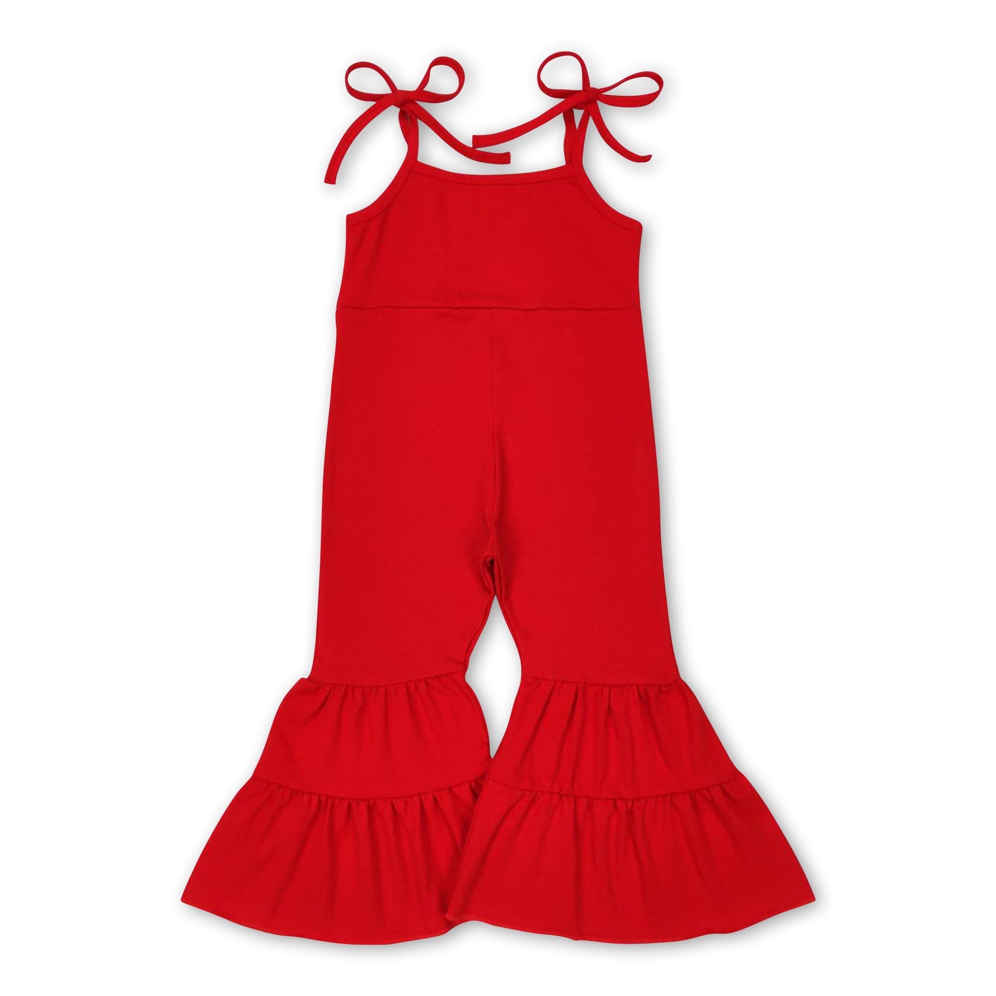 Sleeveless red bell bottom baby girls jumpsuit- Mini Rodeo- {{Product type}}