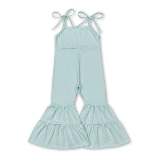 Suspender light green cotton baby girls bell bottom jumpsuit - - Romper