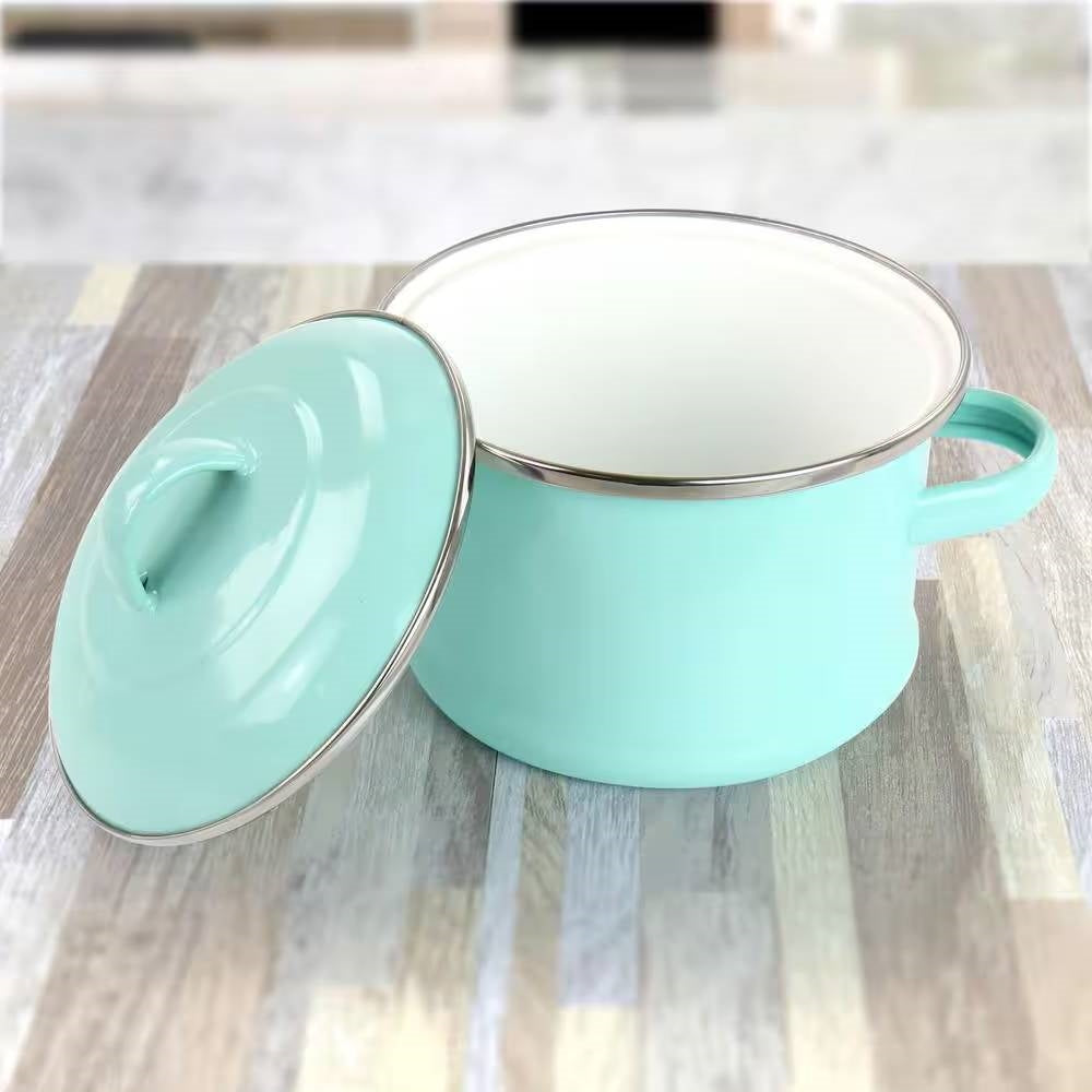 Small 1-Quart Turquoise Enameled Steel Dutch Oven with Lid - - Kitchen > Cookware Sets