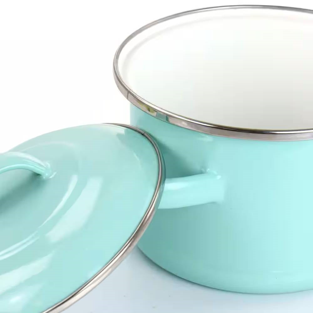Small 1-Quart Turquoise Enameled Steel Dutch Oven with Lid - - Kitchen > Cookware Sets