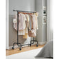 Matte Black Heavy Duty Metal Garment Rack Clothes Hanging Bar on Wheels - - Bedroom > Wardrobe & Armoire