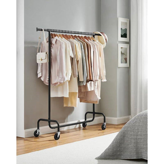 Matte Black Heavy Duty Metal Garment Rack Clothes Hanging Bar on Wheels - - Bedroom > Wardrobe & Armoire