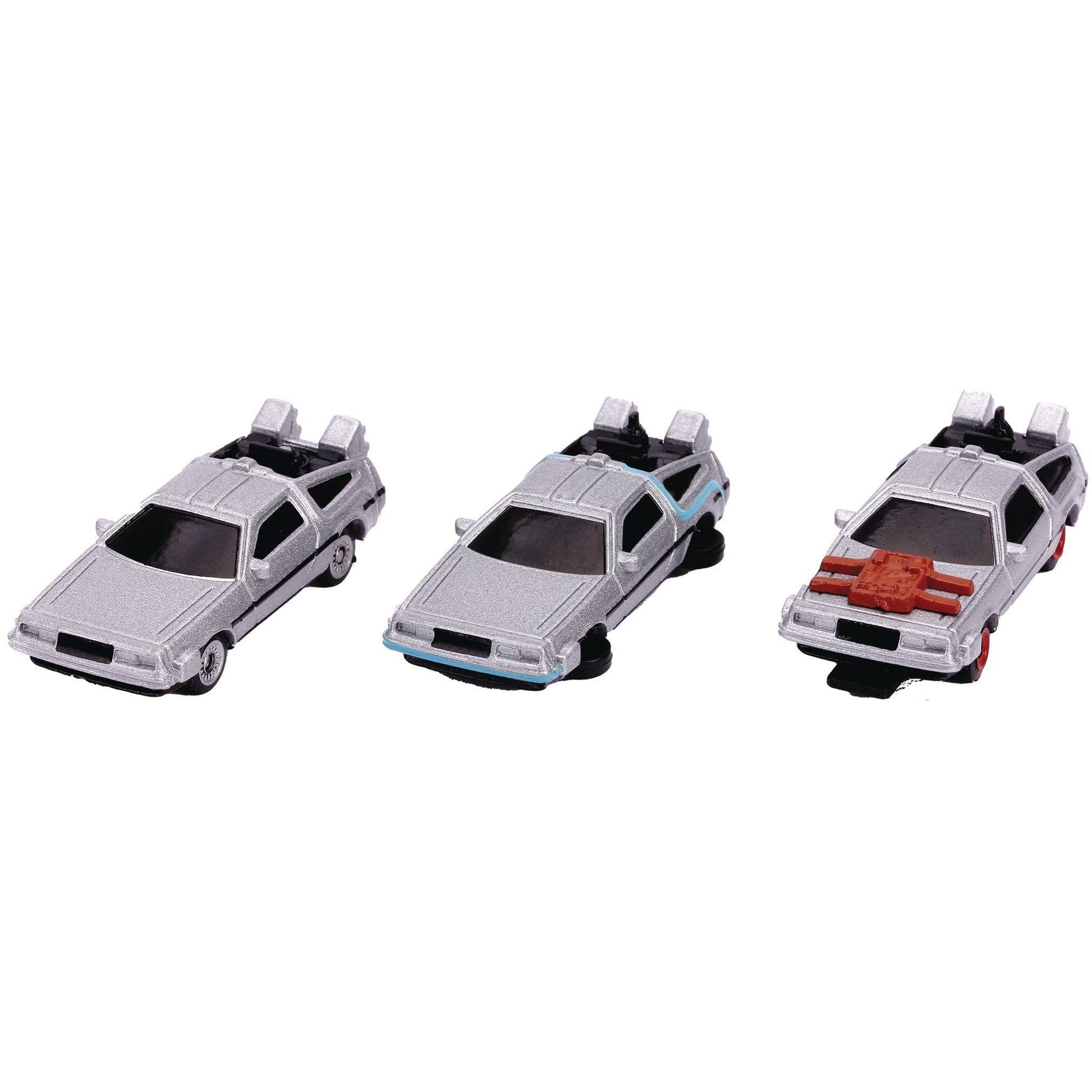 Back to the Future Trilogy die-cast 1⅔-inch Nano "Hollywood Rides" DeLorean Time Machine 3-pack- Back to the Future™- {{Product type}}