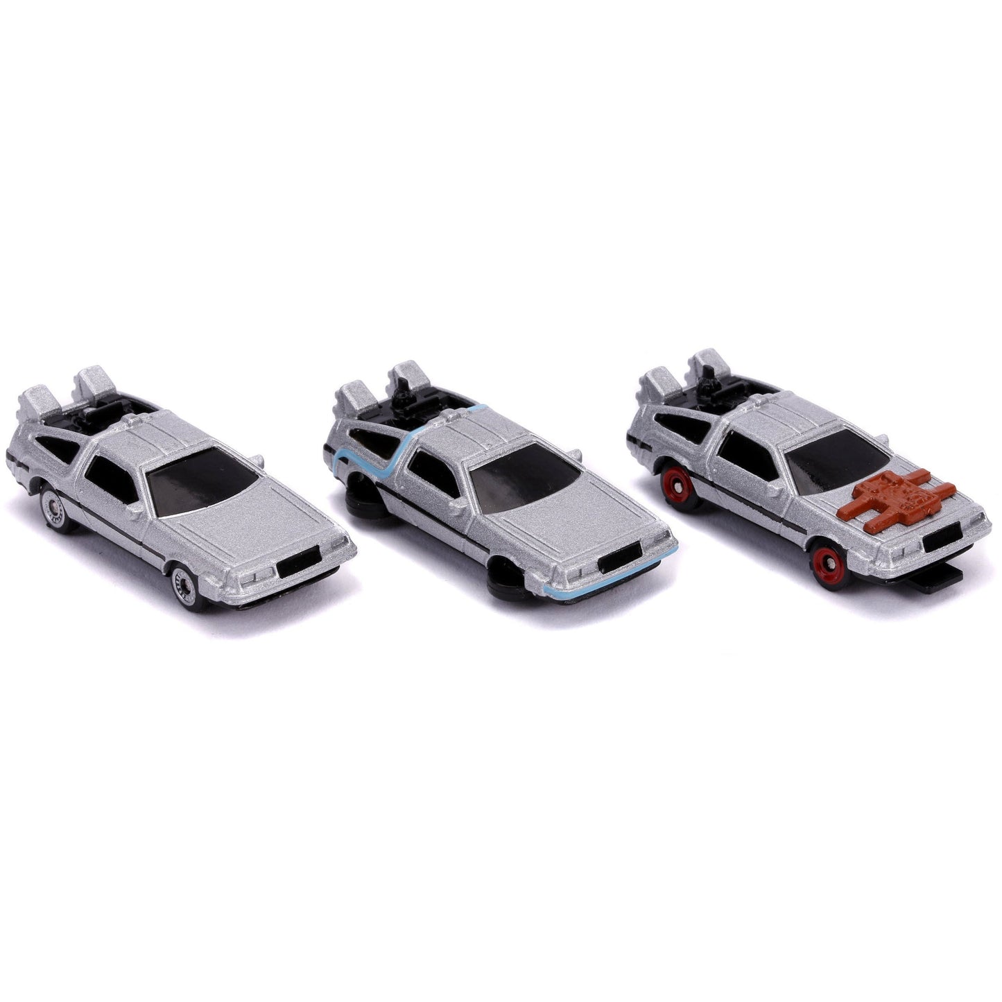 Back to the Future Trilogy die-cast 1⅔-inch Nano "Hollywood Rides" DeLorean Time Machine 3-pack- Back to the Future™- {{Product type}}