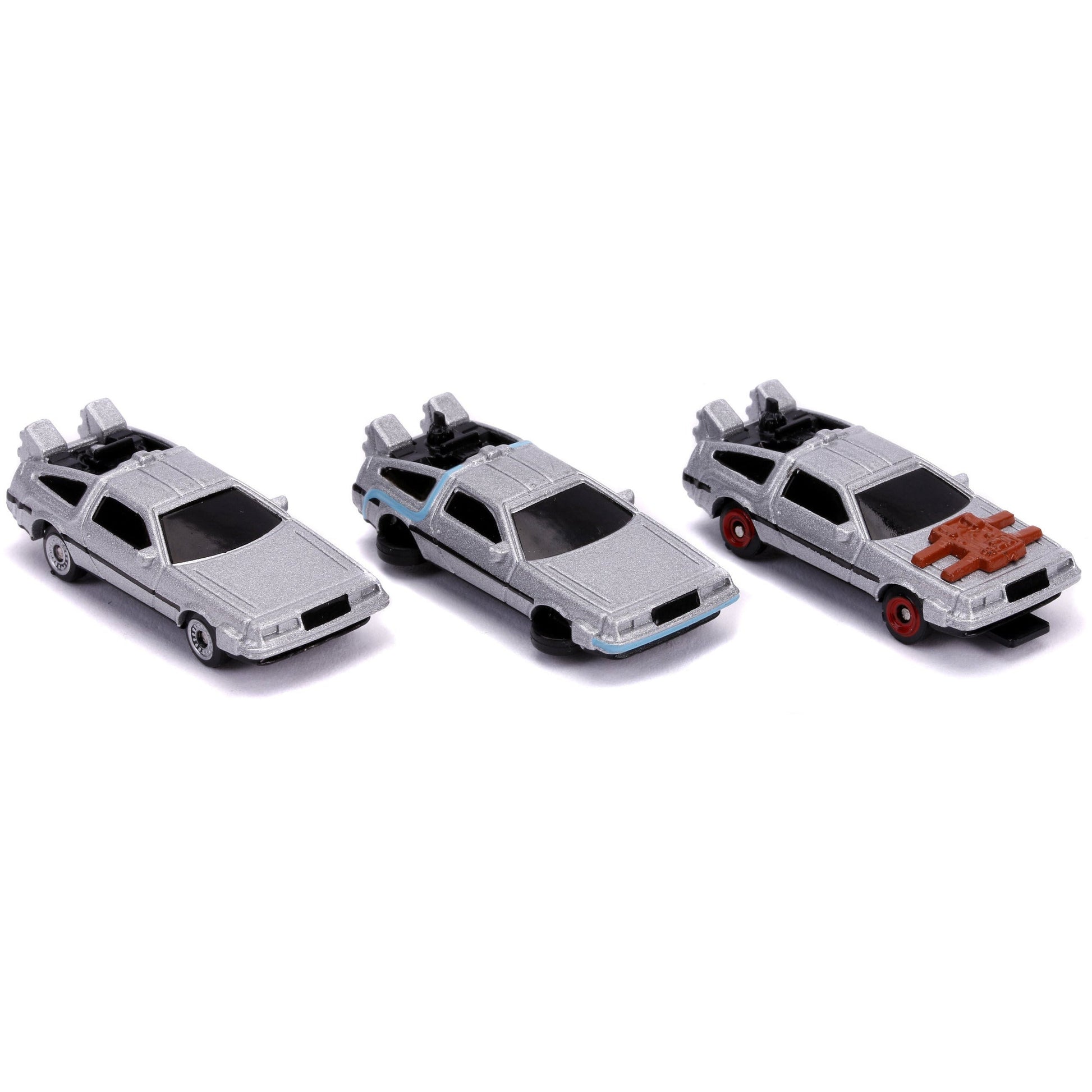 Back to the Future Trilogy die-cast 1⅔-inch Nano "Hollywood Rides" DeLorean Time Machine 3-pack- Back to the Future™- {{Product type}}
