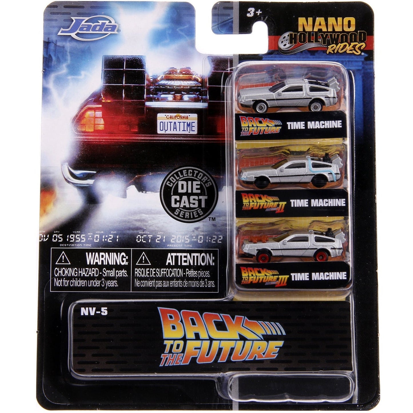 Back to the Future Trilogy die-cast 1⅔-inch Nano "Hollywood Rides" DeLorean Time Machine 3-pack- Back to the Future™- {{Product type}}