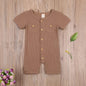 Solid Color Short Sleeve Round Neck Button Baby Playsuit Kia Day Design