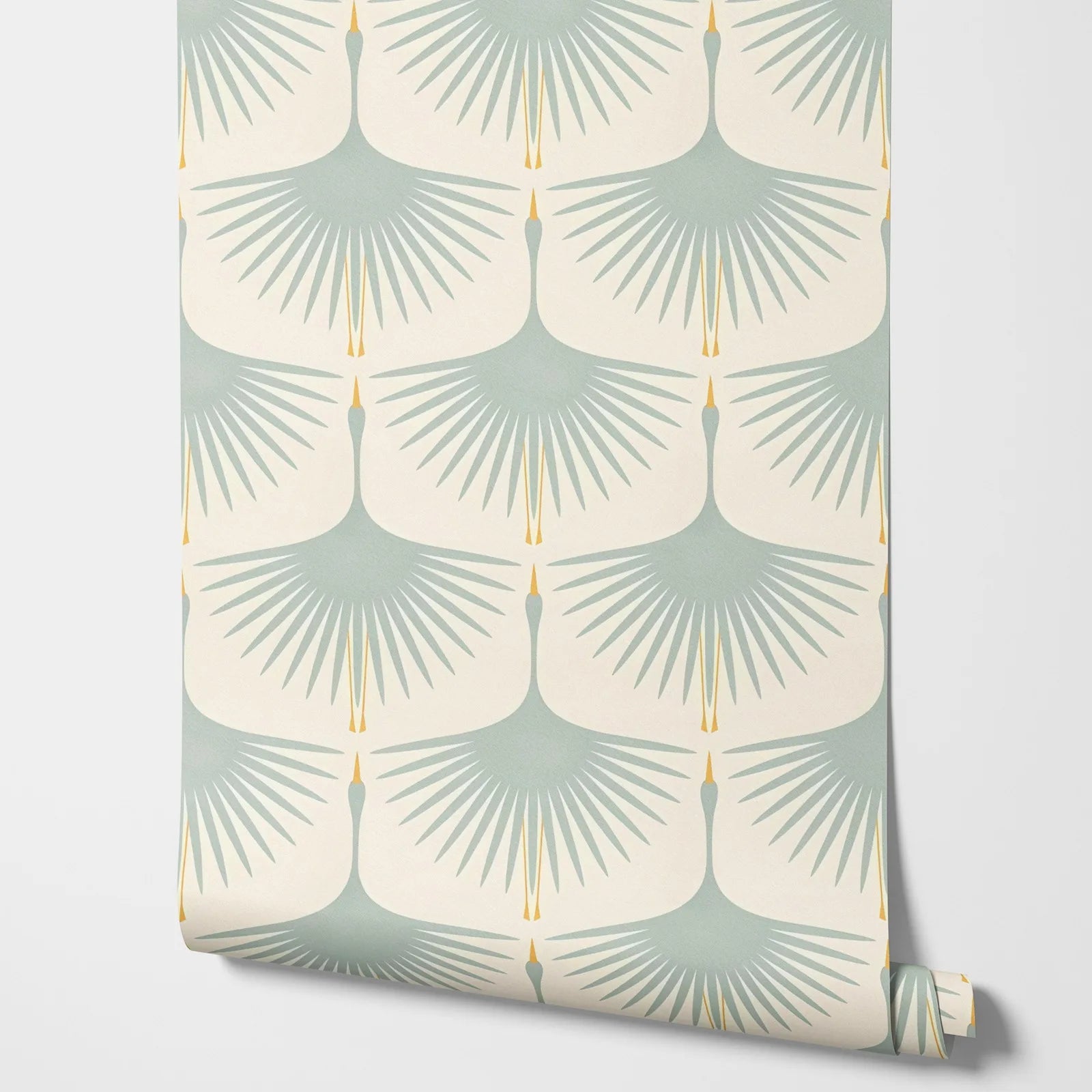 Self-Adhesive Wall Paper Rolls,Art Deco Green Color Swans Duck Egg on Soft Wallpaper,Peel and Stick Wallpaper for Walls in Rolls Kia Day Design