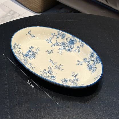 Ceramic Floral Bowl and Plates Oval - 30cm