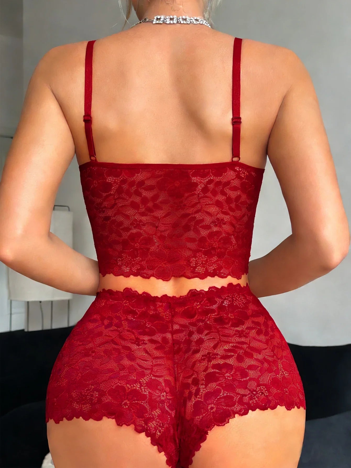 Floral Lace Women's Underwear Set Hollow-Out Wireless Sexy Bras Unlined Bra Breathable Hot Lingerie Sheer Women's Panties - -