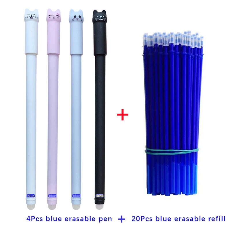 Cat Gel Pen 0.5mm Pen Set With Eraser 4pen 20refills-blue