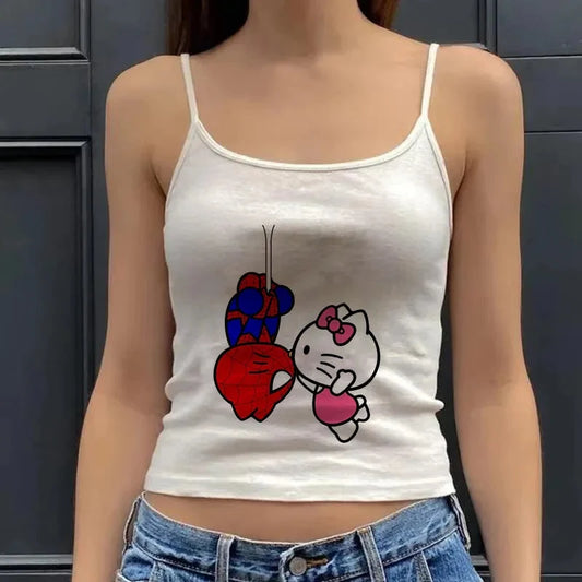Y2K Hello Kitty Crop Top – Emo Girls Vintage Punk Tank - 37968- White - casualwear