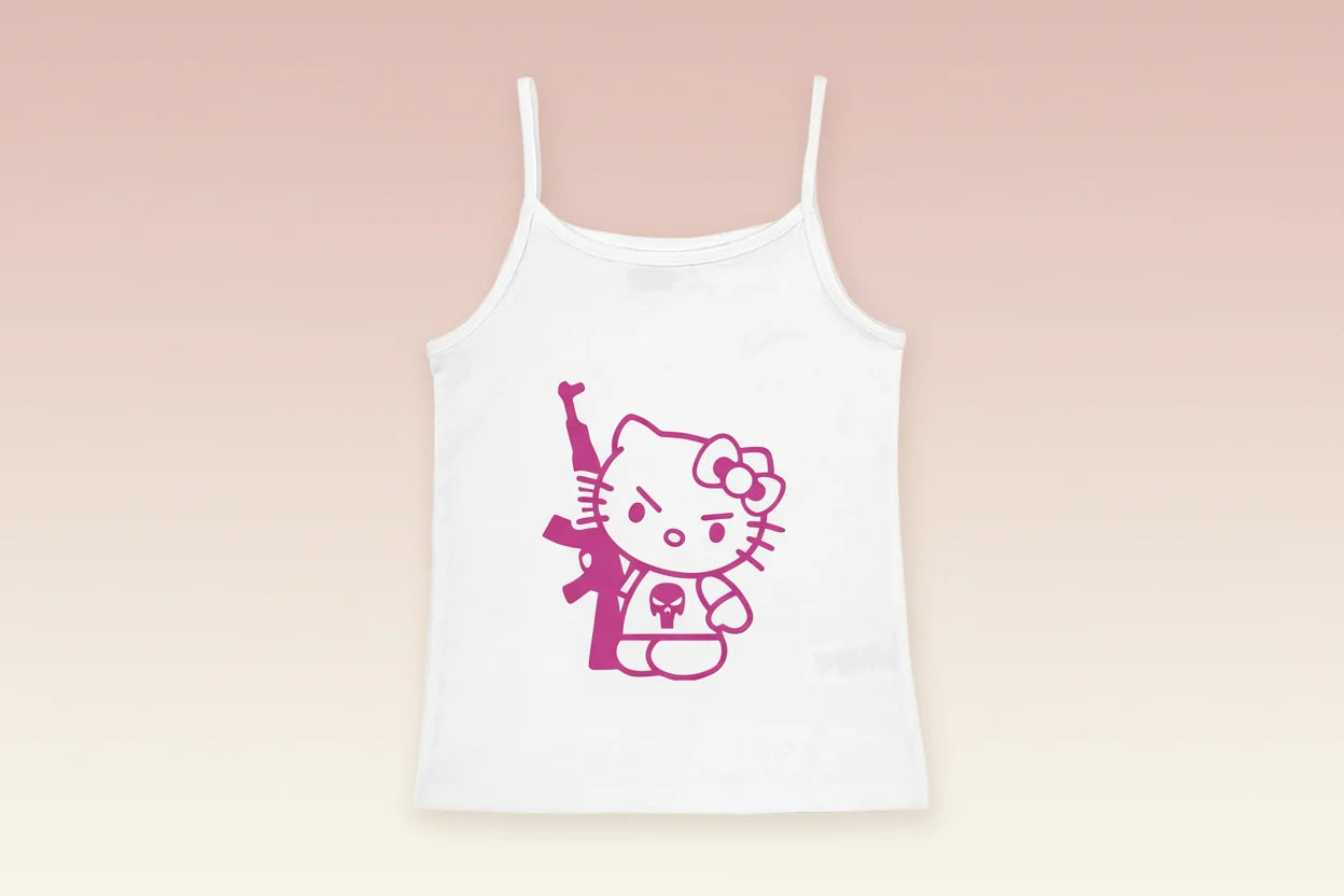 Y2K Hello Kitty Crop Top – Emo Girls Vintage Punk Tank - 37960- White - casualwear