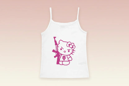 Y2K Hello Kitty Crop Top – Emo Girls Vintage Punk Tank - 37960- White - casualwear