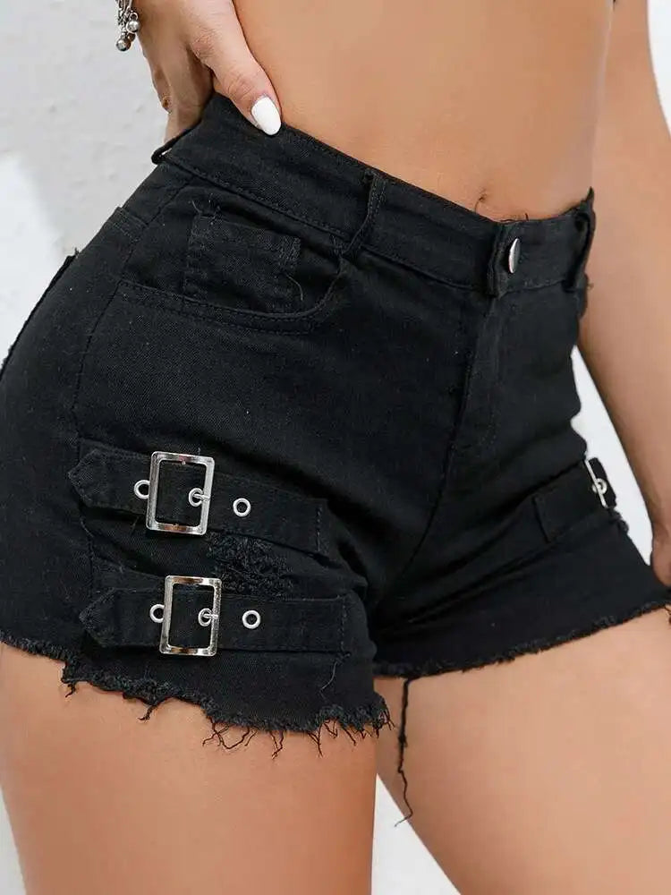 New High-Waisted Sexy Pants Denim Shorts Jeans Solid Color Thin Charming Elegant Pure Desire Shorts For Woman Beautiful 5AML - -