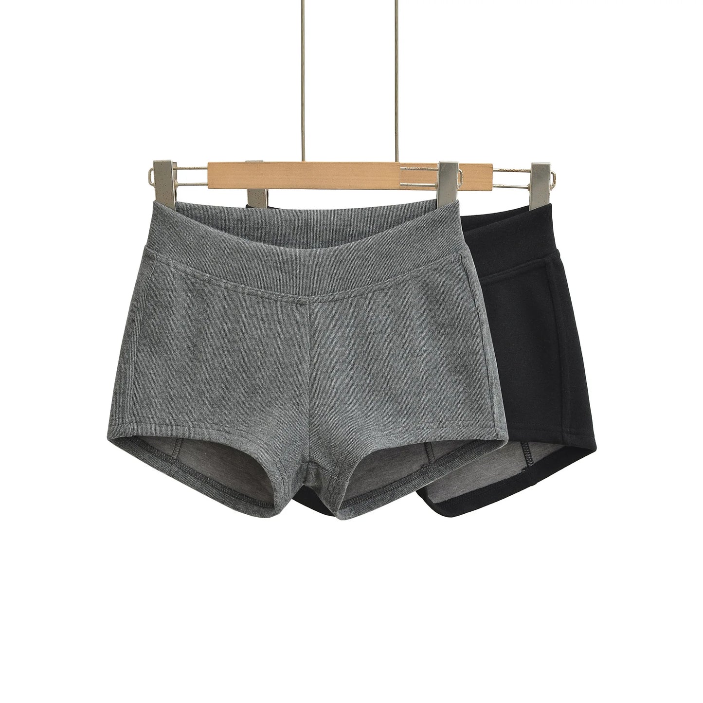 Gray Ribbed Knit Shorts For Women High Elastic Waist Soft Fabric Relaxed Fit Style For Casual Daily Stylish Under Shorts XK6F - -