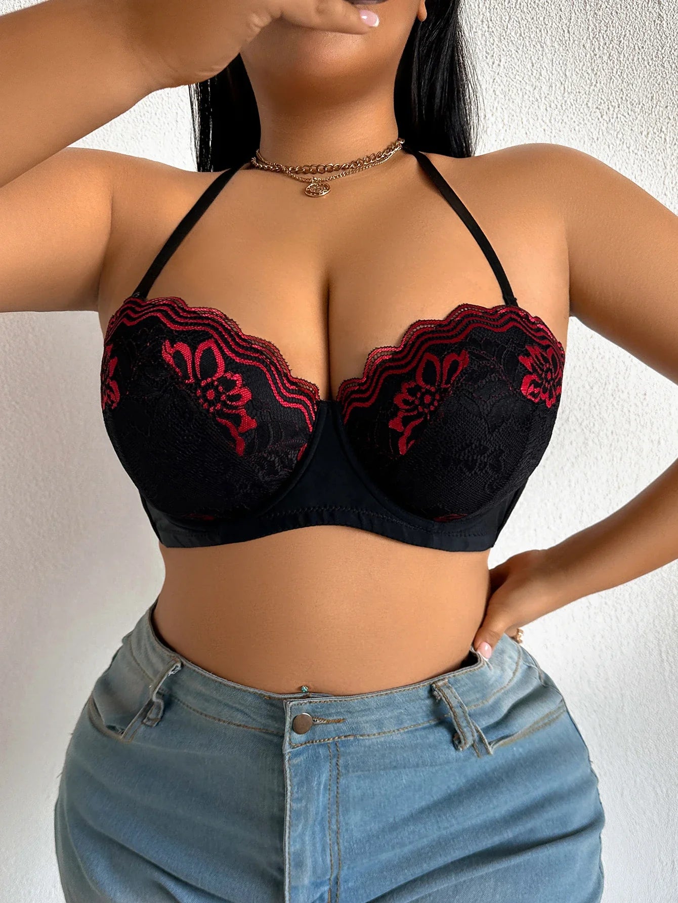 B C D Thin Cup Floral Lace Large Size Bra Side-Breast-Enhancing Silicone Pad Minimizer Push up Comfortable Bra - -