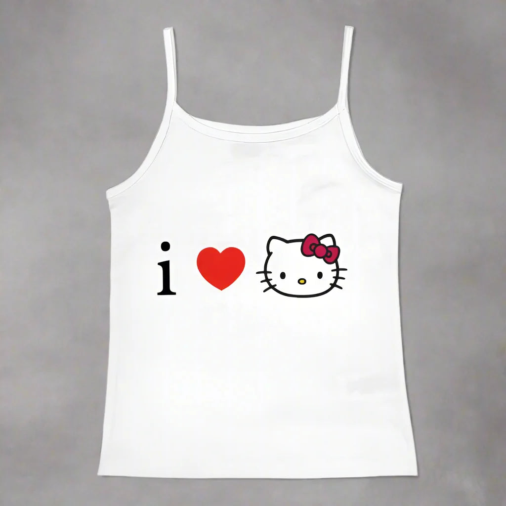 Y2K Hello Kitty Crop Top – Emo Girls Vintage Punk Tank - 37963- White - casualwear