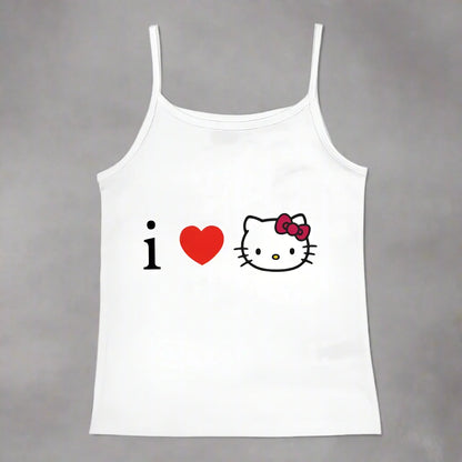 Y2K Hello Kitty Crop Top – Emo Girls Vintage Punk Tank - 37963- White - casualwear