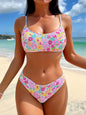 Sexy Pink Floral Print Bikini Set 2024 Women Halter Pleate Push Up High Waist Swimsuit Brazilian Bathing Suit Two Piece Swimwear - Pink -
