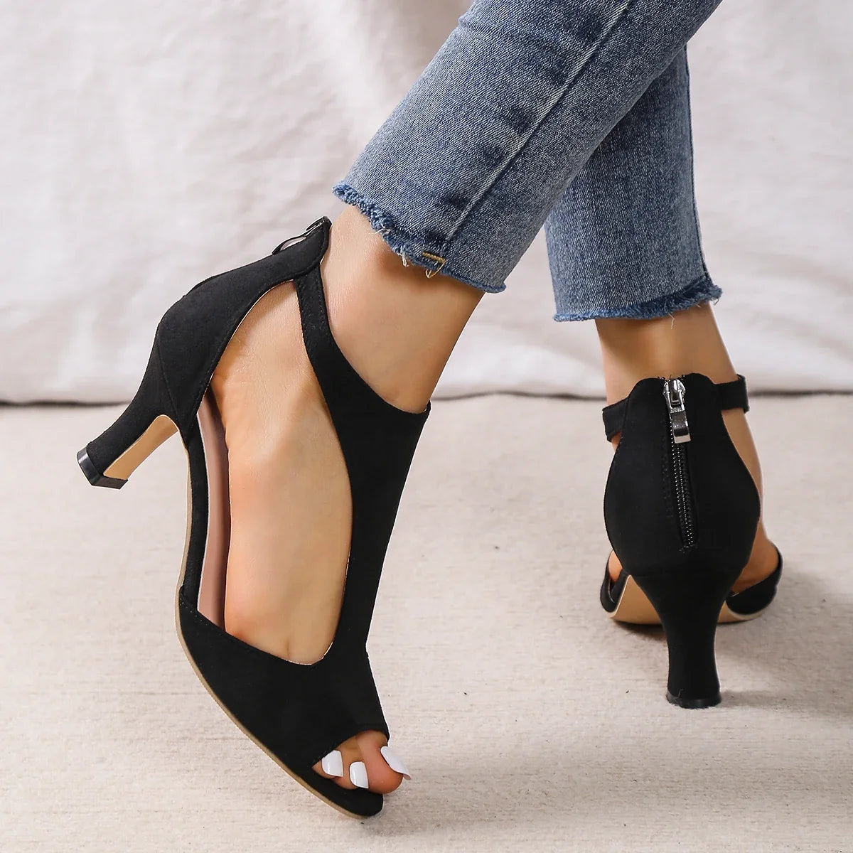 Leather High Heels Shoes - - FootWear