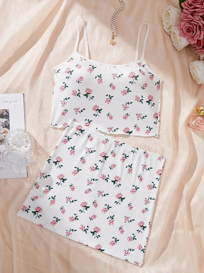 Women Cute Nightgown Underwear Nightdress Suit Female Nighties Cami Top Printed Shorts Soft Pyjamas Loungewear - -
