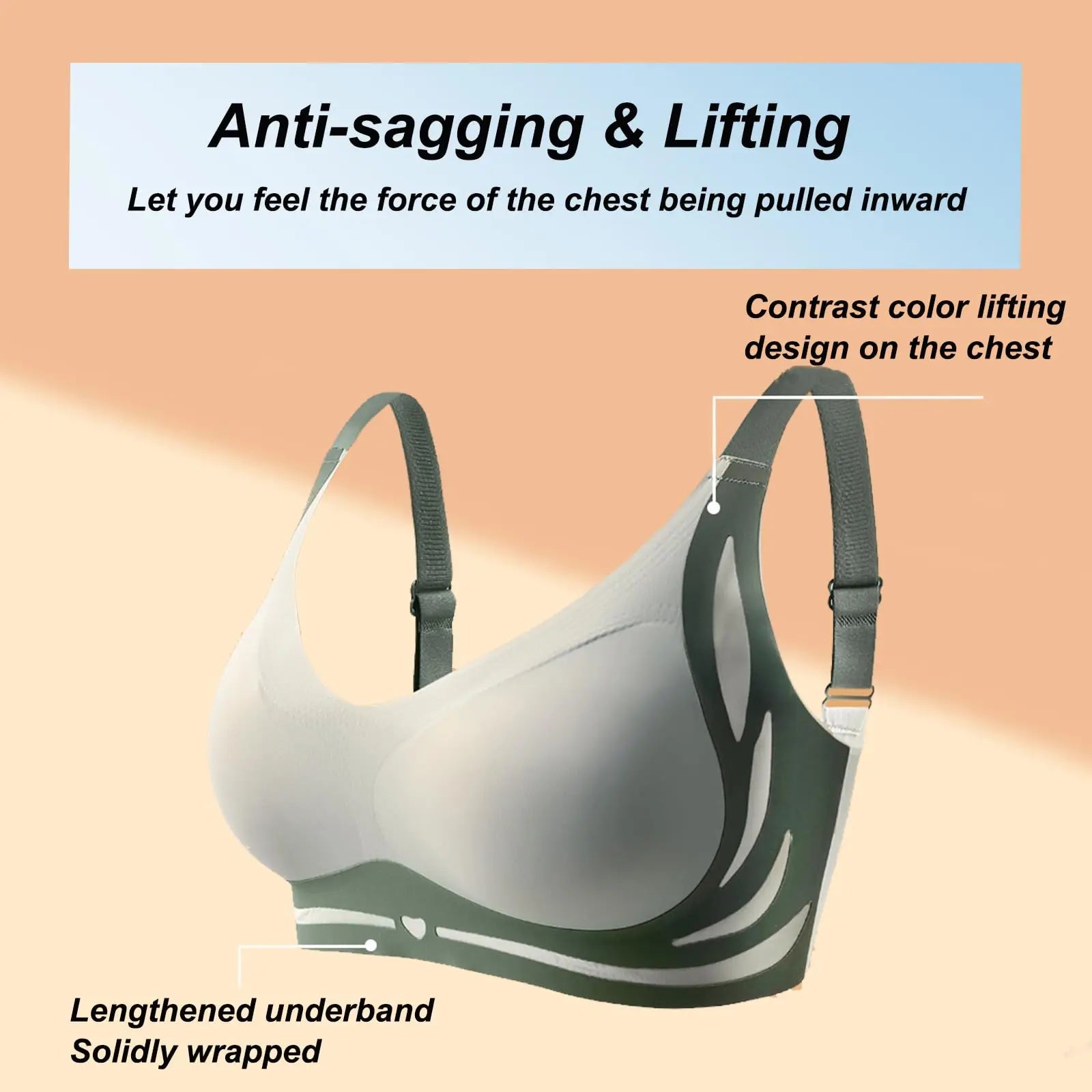 Push-Up Bra Women Seamless Ladies Underwear V-neck No Steel Ring Adjustable Comfortable Thin Top Bra Breathable Gathered - -