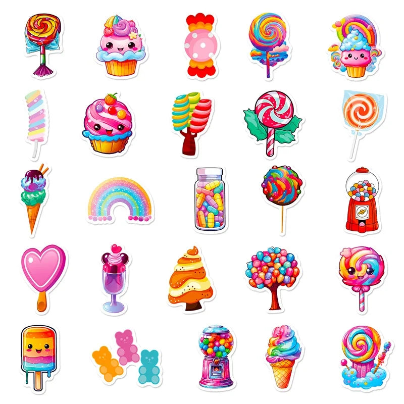 10/30/50pcs Rainbow Candy Colorful PVC Stickers Kia Day Design