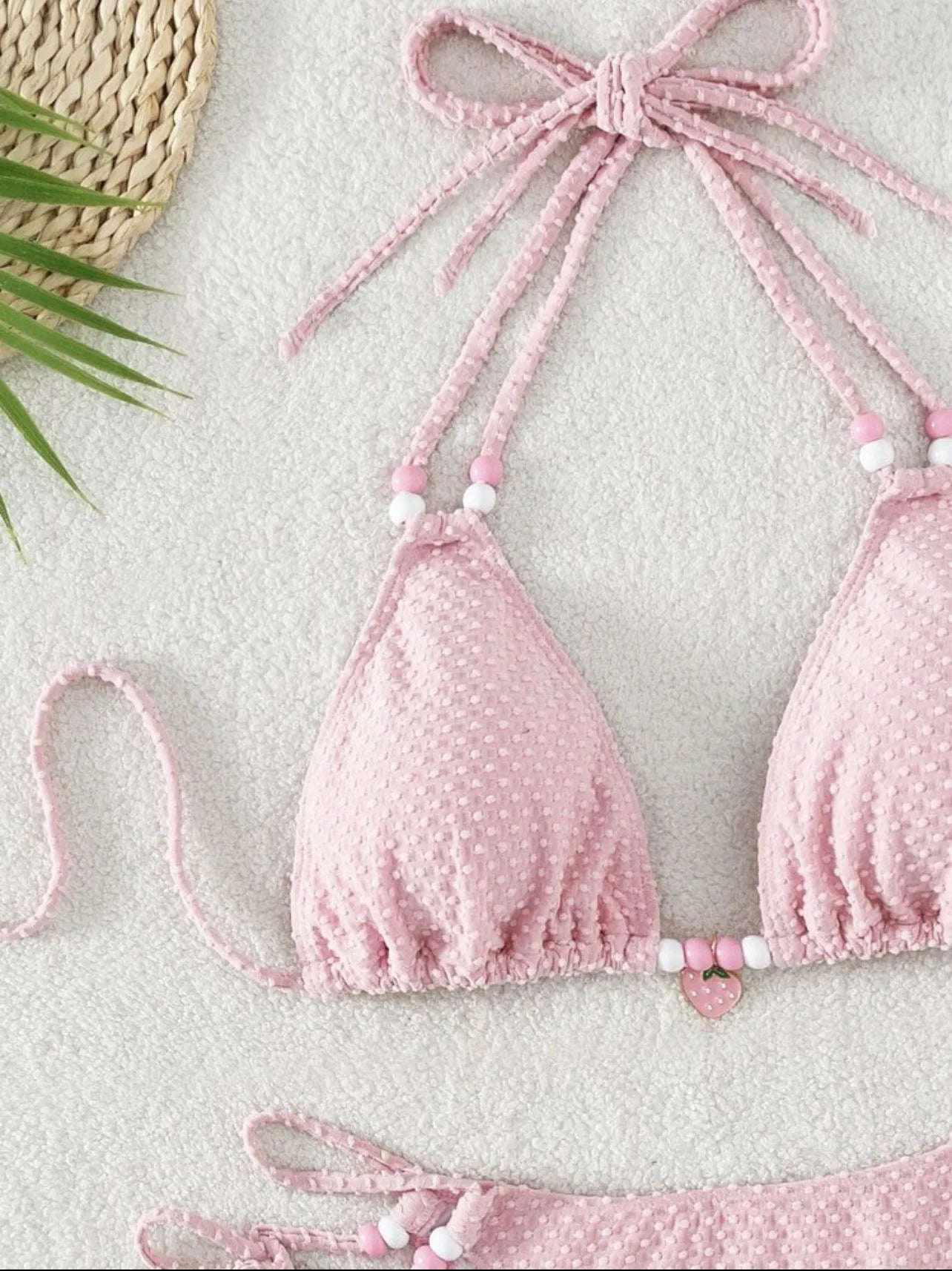 Sexy Pink Bikini 2024 Swimsuit Women White Pearl Strap Push Up Micro Swimwear Brazilian Bathing Suit Tie Side Thong Bikinis Sets - -