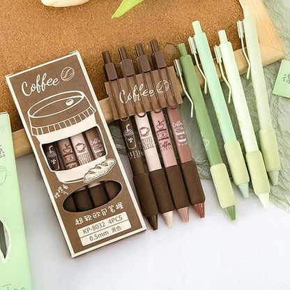 4Pcs Set Green Coffee Series 0.5MM Gel Pen