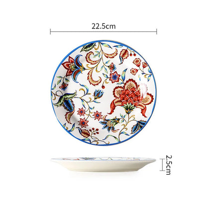 Colorful Ceramic Plates Dishware blue red white 1pc