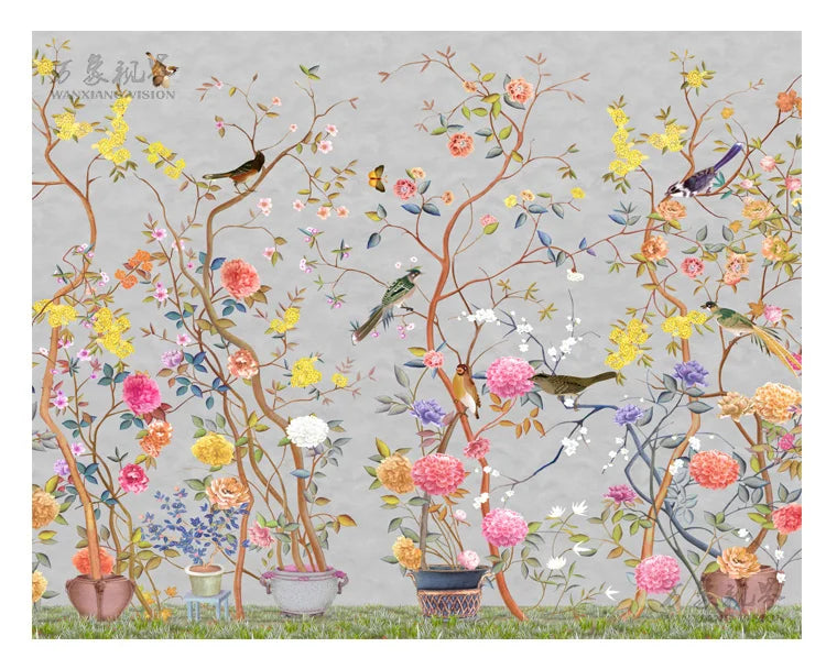 Plant Flower and Bird Wallpaper Kia Day Design