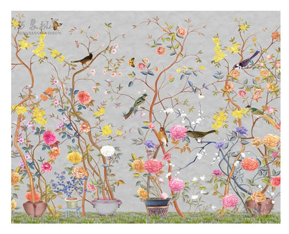 Plant Flower and Bird Wallpaper Kia Day Design