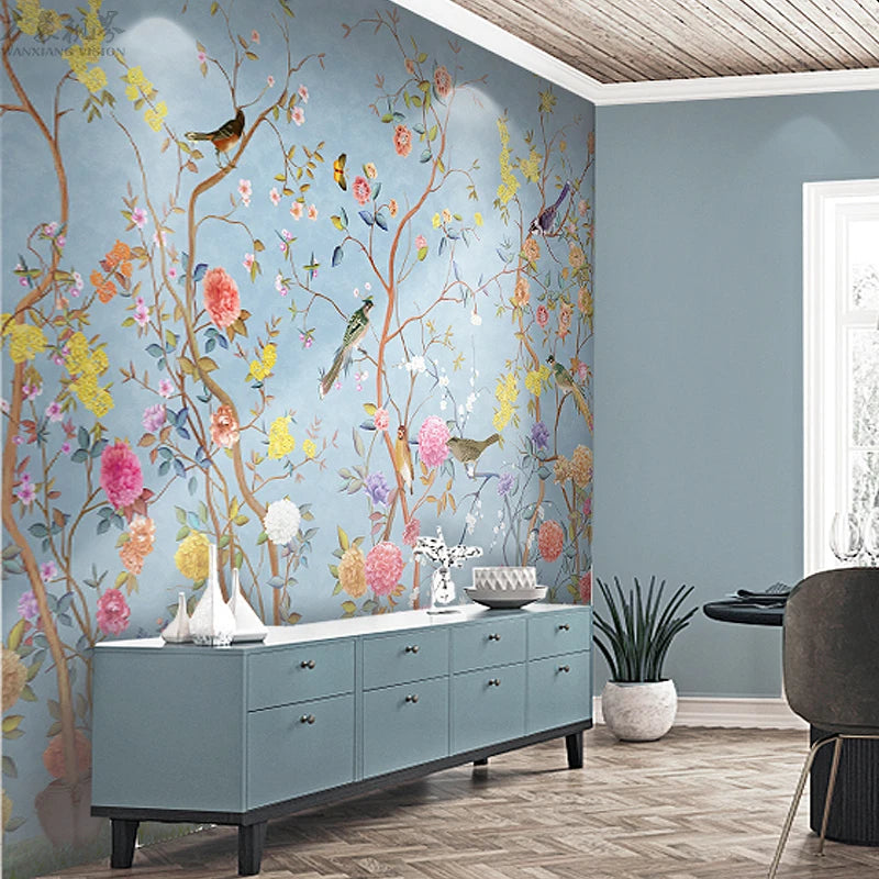 Plant Flower and Bird Wallpaper Kia Day Design
