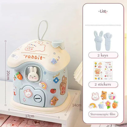 Cute Bunny House Coin Bank - Blue -