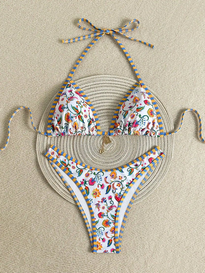 Sexy White Floral Print Micro Bikini 2026 Women Brazilian Push Up Bra Thong Swimsuit Beach Bathing Suit Holiday Swimwear Biquini - WHITE -