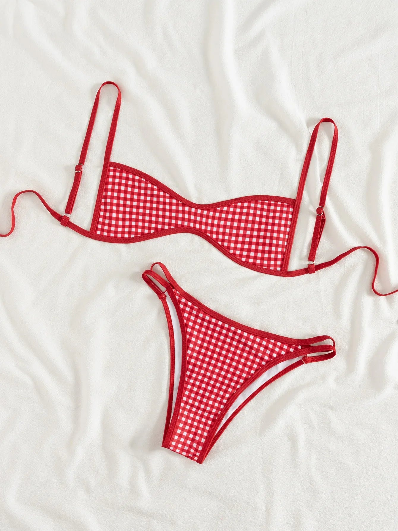 Sexy Coffee Polka Dot Print Bikini Set 2026 Women Pleate Push Up Bra Hollow Out Thong Swimsuit Summer Pool Bathing Suit Swimwear - Red -