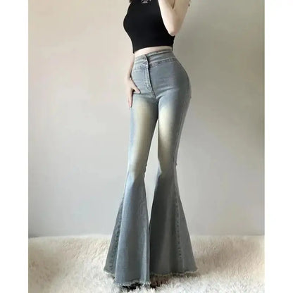 Fishtail Hem Denim Flare Pants - - Pants