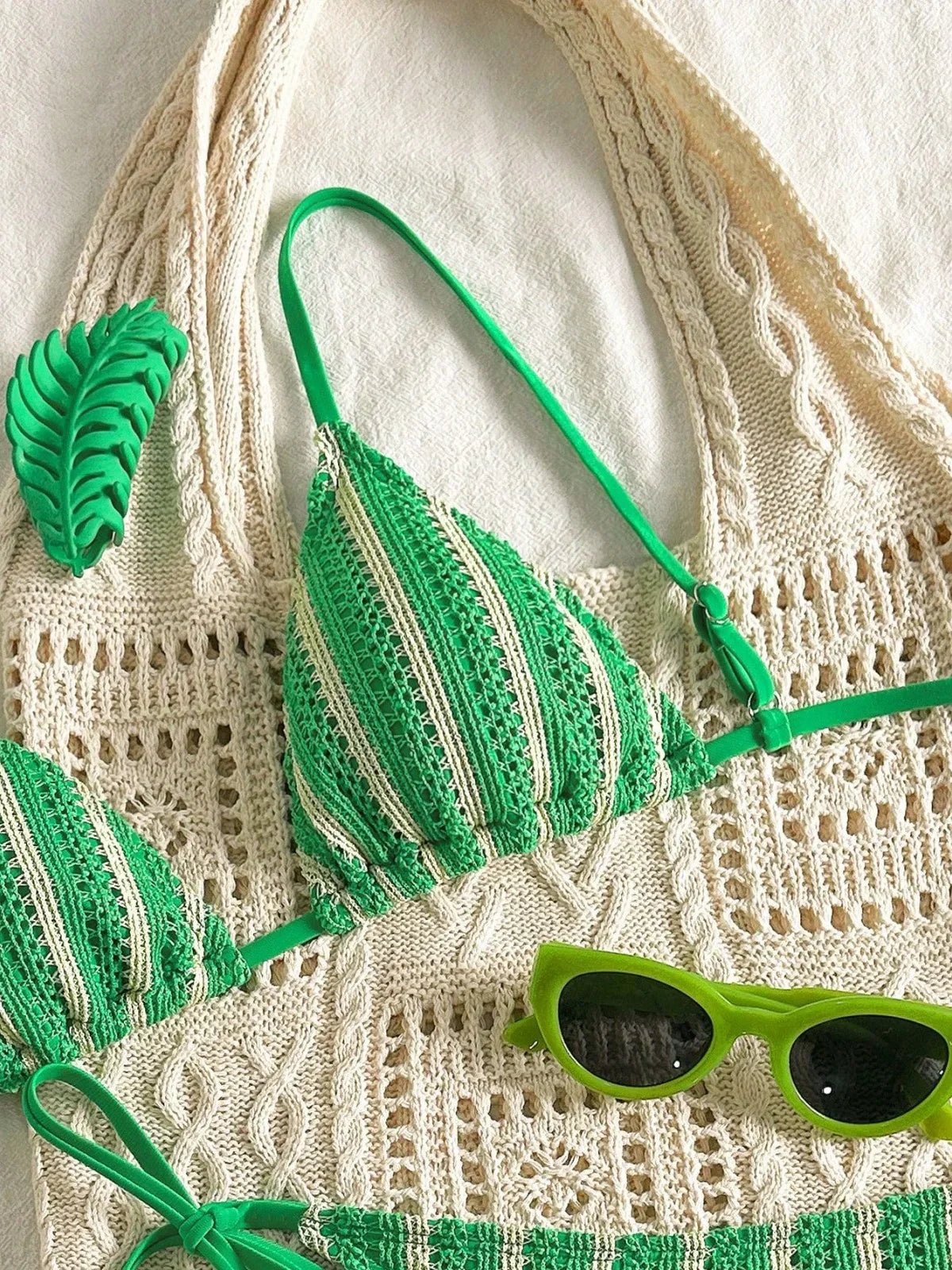 Sexy Orange Striped Bikini Set 2026 Women Halter Push Up Bra Tassel Bandage Thong Swimsuit Summer Holiday Bathing Suit Swimwear - -