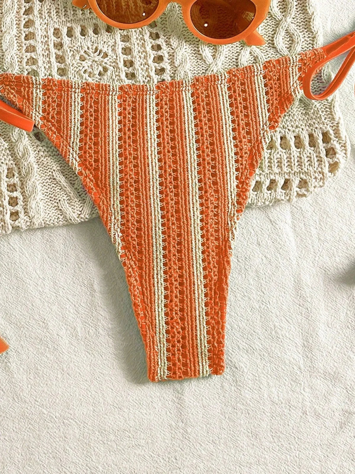Sexy Orange Striped Bikini Set 2026 Women Halter Push Up Bra Tassel Bandage Thong Swimsuit Summer Holiday Bathing Suit Swimwear - -