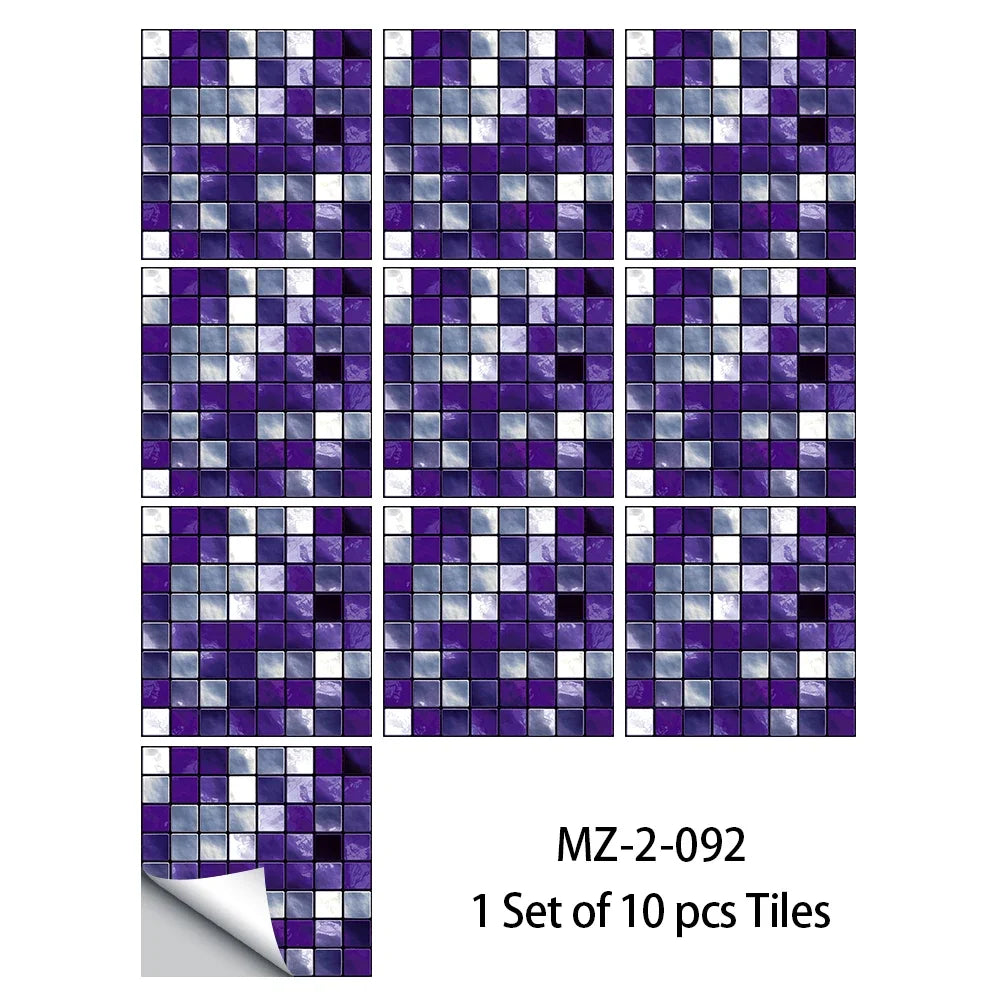 10pcs Mosaic Hard Tiles Sticker 2d Peel & Stick purple grey