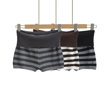 Spring Striped Knitted Shorts Fashion Striped Elastic Waist Versatile Straight Casual Knitted Shorts For Woman Fashion 4Z0M - -