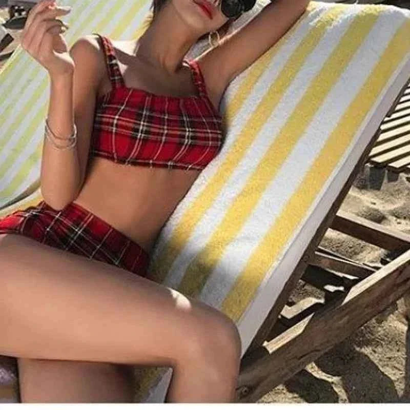 Striped Bow High Waist Two-Piece Bikini Set - - Women's Swimwear