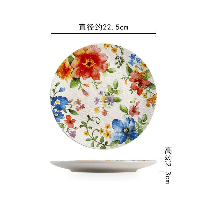 Colorful Ceramic Plates Dishware blue white red 1pc