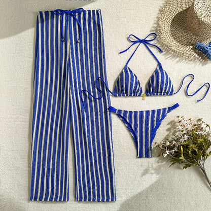 Vintage Red Striped Bikini Set 2026 Women Drawstring Long Panties 3 Piece Swimsuit Beach Holiday Bathing Suit Thong Swimwear - -