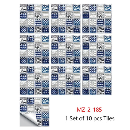 10pcs Mosaic Hard Tiles Sticker 2d Peel & Stick blue white