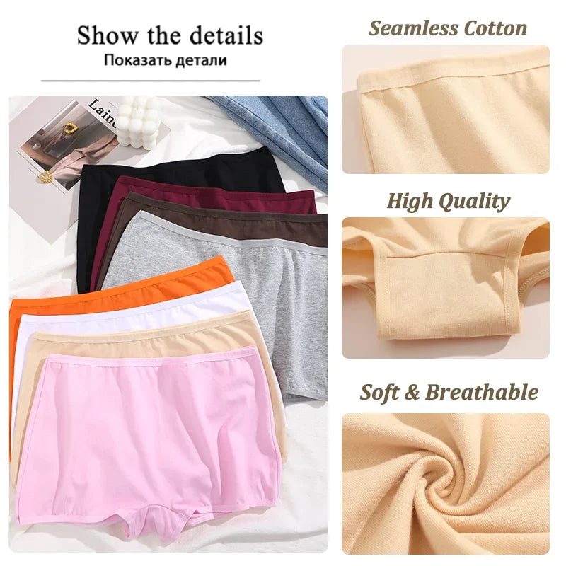 4PCS Women's Panties Cotton Seamless Sports Boxers Underwear Female Solid Color Briefs Cozy Lingerie Intimate Underpants XS-XL - -