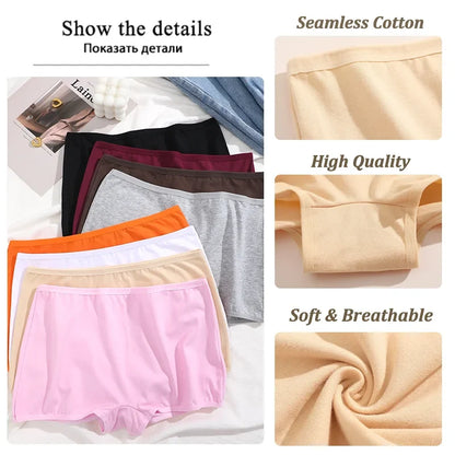 4PCS Women's Panties Cotton Seamless Sports Boxers Underwear Female Solid Color Briefs Cozy Lingerie Intimate Underpants XS-XL - -