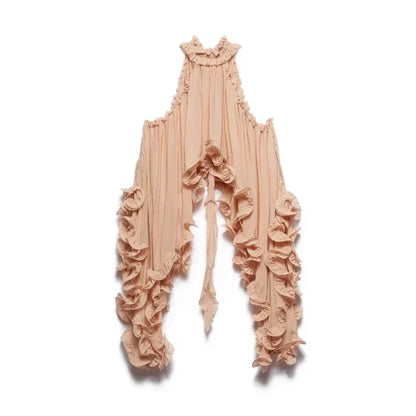 Elegant Ruffle Mini Skirt Set Women Sleeveless Halter Irregular Ruffles Top Mini Loose Short Skirts Sets 2025 Summer Lady Suit - -