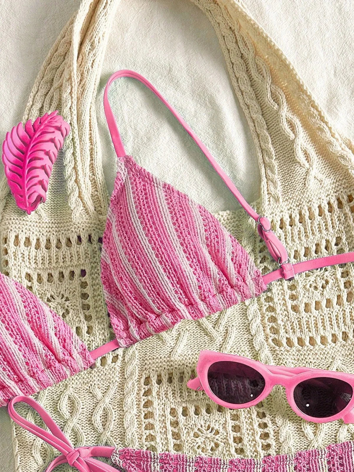 Sexy Orange Striped Bikini Set 2026 Women Halter Push Up Bra Tassel Bandage Thong Swimsuit Summer Holiday Bathing Suit Swimwear - -